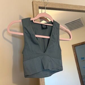 Urban Outfitters Dark Green V-Neck Crop Top